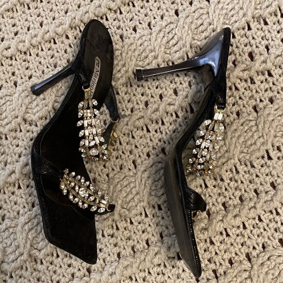 Marino Fabiani Sandals Women’s Sz38 Black Heels Rhinestone Accent.‎ W/defects on - Picture 7 of 15